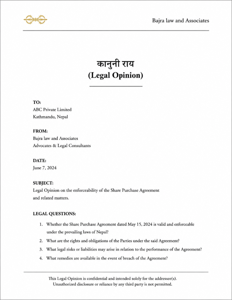Sample Legal Opinion Document detailing enforceability of a Share Purchase Agreement